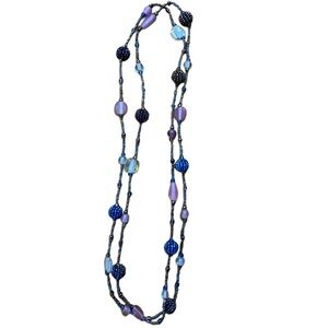Vintage Beaded Necklace in Blue and Purple